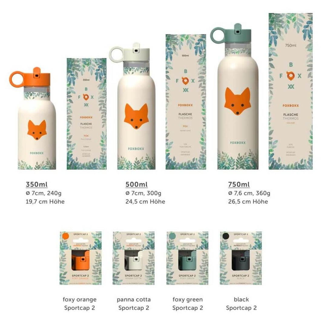 FOXBOXX Edelstahl-Set LARGE: FOX Trinkflasche & Large Special Lunchbox