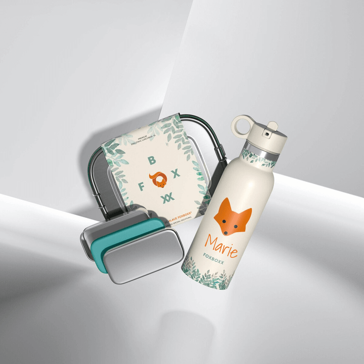 FOXBOXX Edelstahl-Set LARGE: FOX Trinkflasche & Large Special Lunchbox