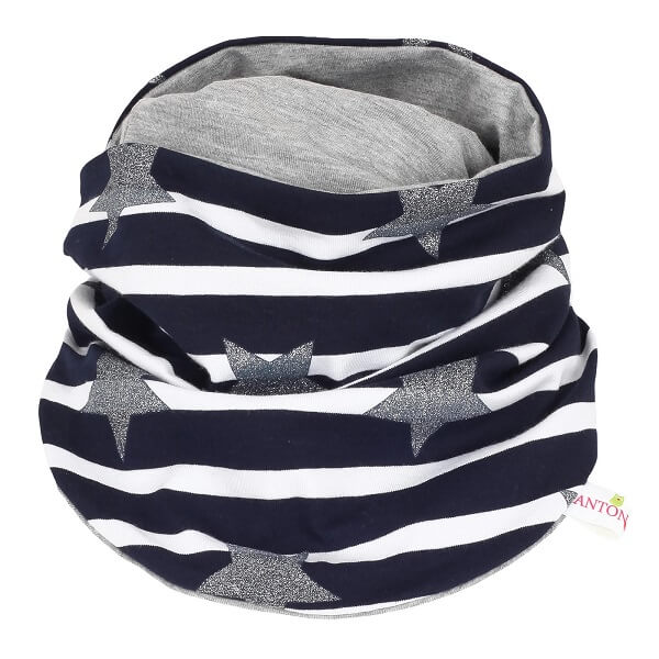 Mädchen Schal / Loop grau blau mit Glitzersternen