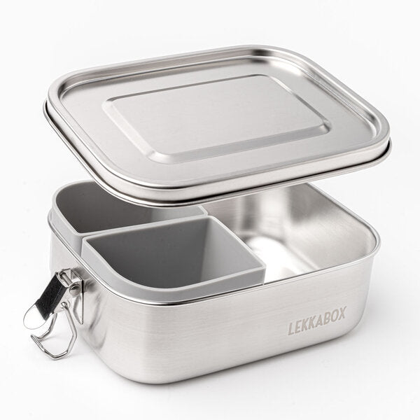 LEKKABOX Safe, 800ml | auslaufsichere Edelstahl Brotdose | inkl. 2 Silikoncups