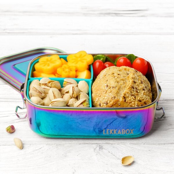 LEKKABOX Safe, 800ml | auslaufsichere Edelstahl Brotdose | inkl. 2 Silikoncups