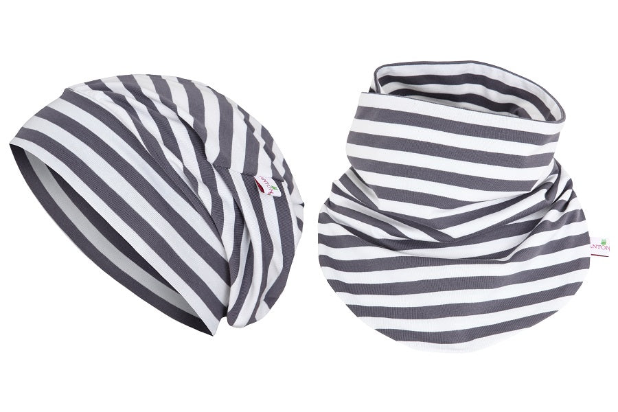 grau weiß gestreifte Mütze und Schal für Jungs für Herbst / Frühling | by Anton & Sophie