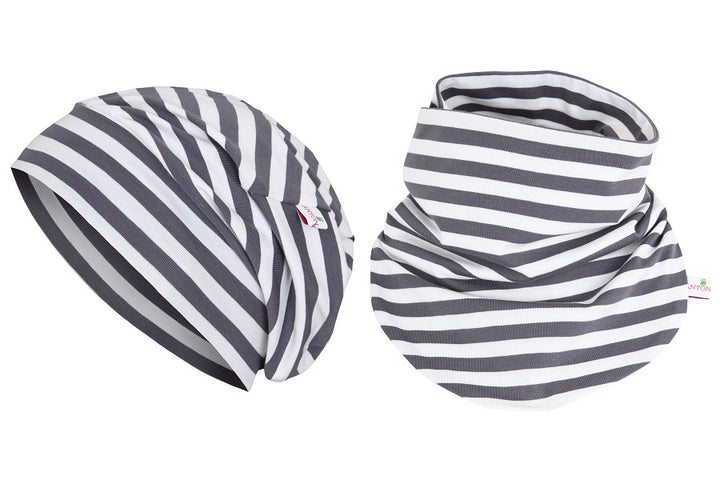 grau weiß gestreifte Mütze und Schal für Jungs für Herbst / Frühling | by Anton & Sophie