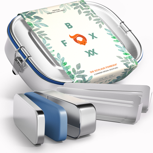 FOXBOXX Edelstahl-Set LARGE: FOX Trinkflasche & Large Special Lunchbox