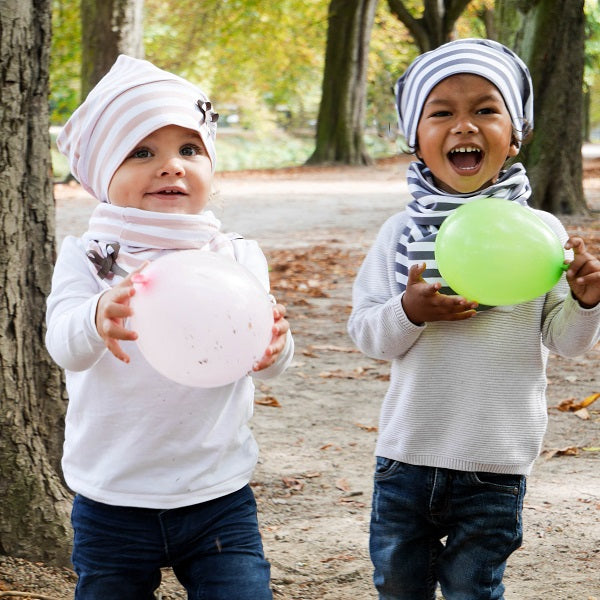 Jungen Schal / Loop grau weiß gestreift