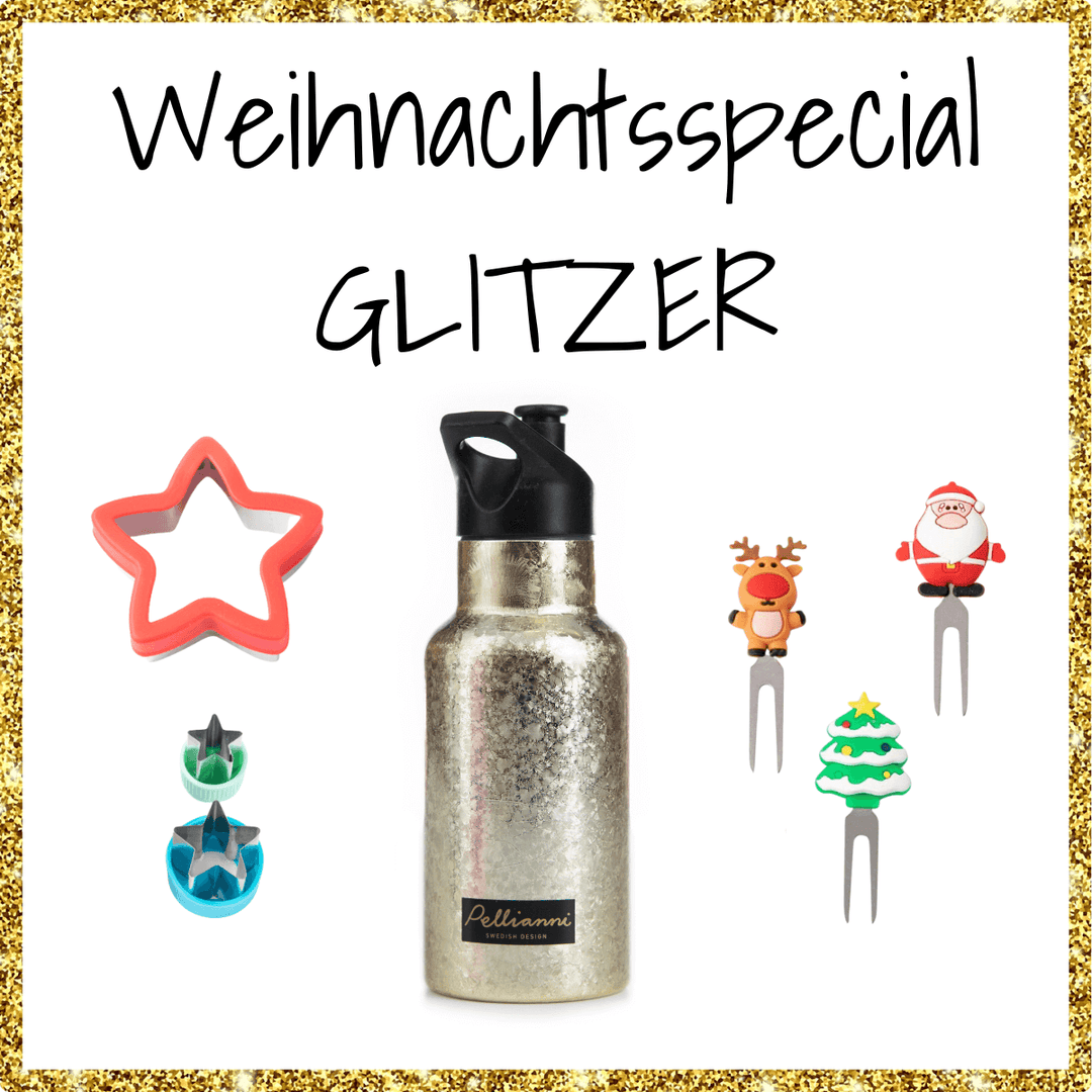 Rabattiertes Weihnachtsspecial "Glitzer": glitzernde Trinkflasche + X-MAS Picks + X-MAS Ausstecher