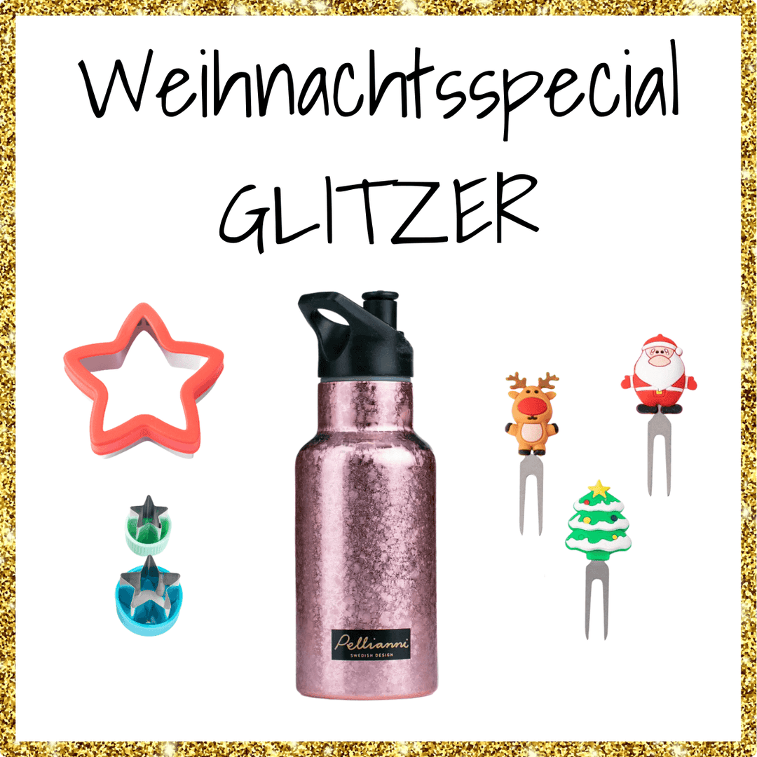 Rabattiertes Weihnachtsspecial "Glitzer": glitzernde Trinkflasche + X-MAS Picks + X-MAS Ausstecher