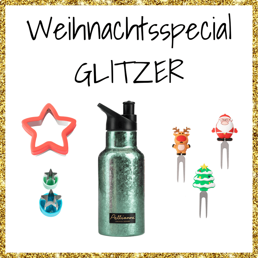 Rabattiertes Weihnachtsspecial "Glitzer": glitzernde Trinkflasche + X-MAS Picks + X-MAS Ausstecher