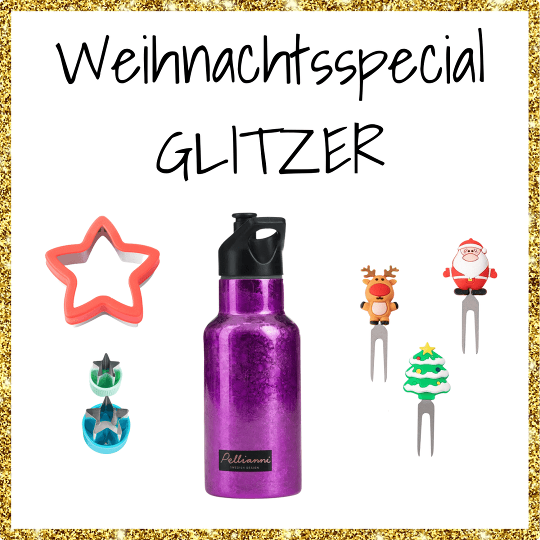 Rabattiertes Weihnachtsspecial "Glitzer": glitzernde Trinkflasche + X-MAS Picks + X-MAS Ausstecher