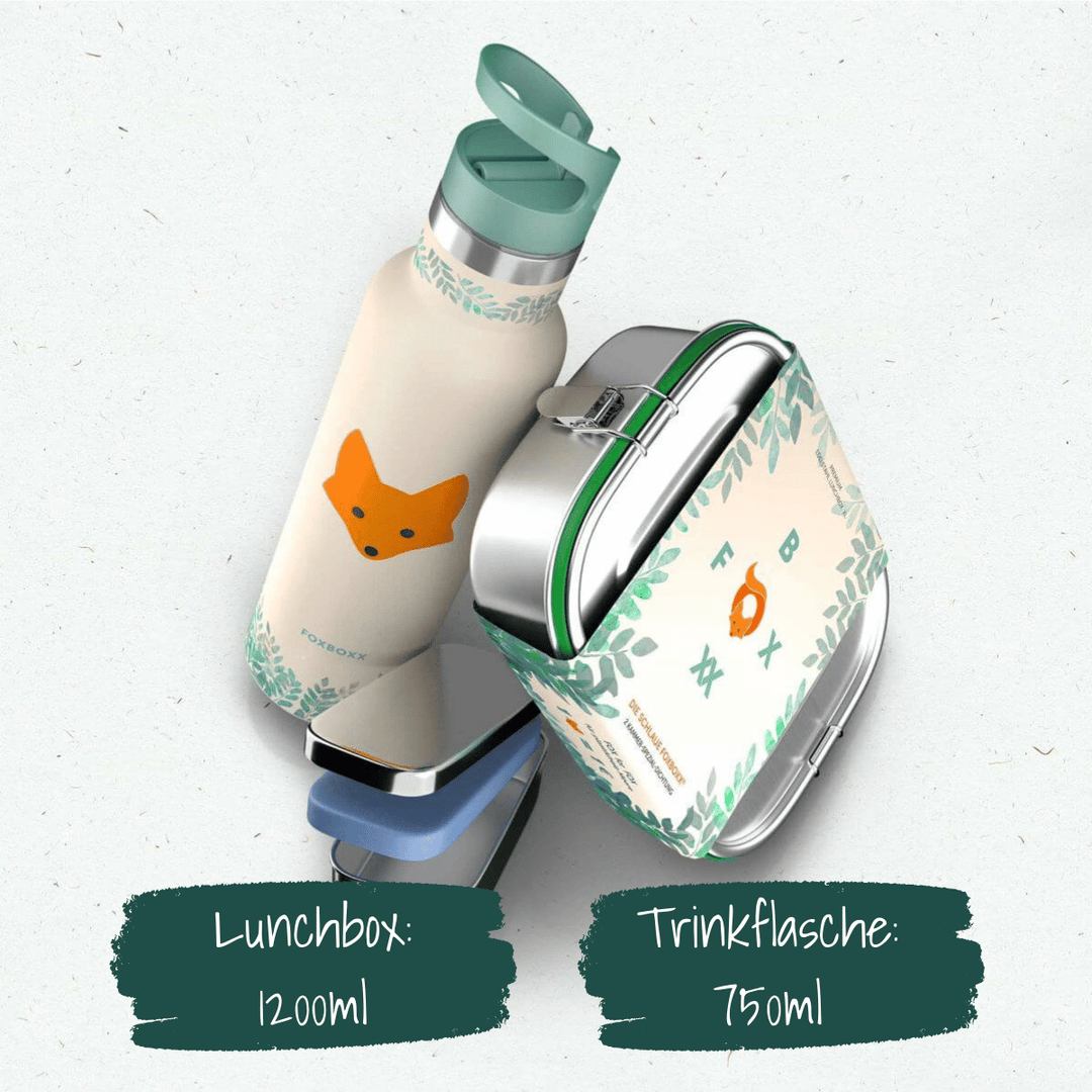 FOXBOXX Edelstahl-Set LARGE: FOX Trinkflasche & Large Special Lunchbox