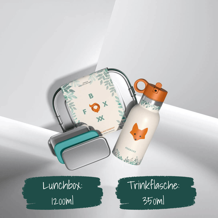 FOXBOXX Edelstahl-Set LARGE: FOX Trinkflasche & Large Special Lunchbox