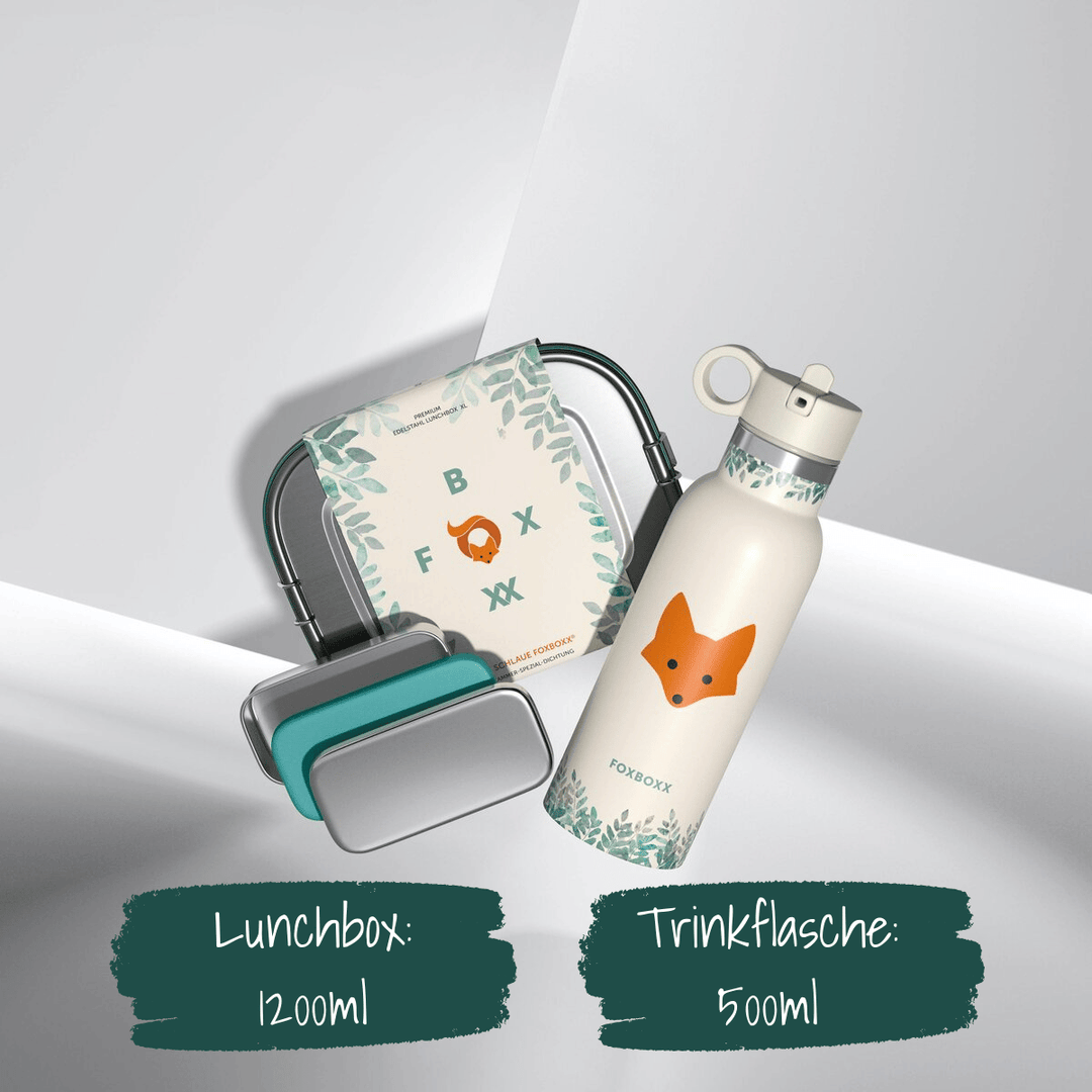 FOXBOXX Edelstahl-Set LARGE: FOX Trinkflasche & Large Special Lunchbox