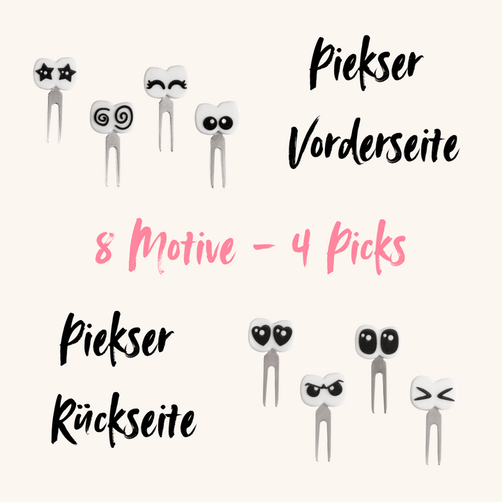 LEKKABOX Edelstahl Food Picks, Augen| 4er-Set