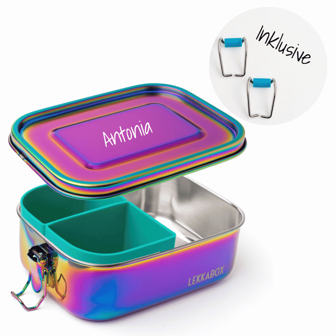 LEKKABOX Safe, 800ml | auslaufsichere Edelstahl Brotdose | inkl. 2 Silikoncups