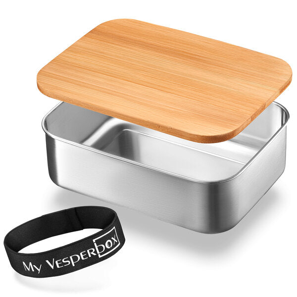 My Vesperbox Fima - Edelstahl Lunchbox mit Bambusdeckel, 850ml