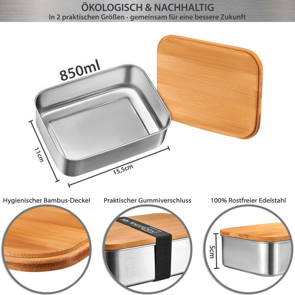 My Vesperbox Fima - Edelstahl Lunchbox mit Bambusdeckel, 850ml
