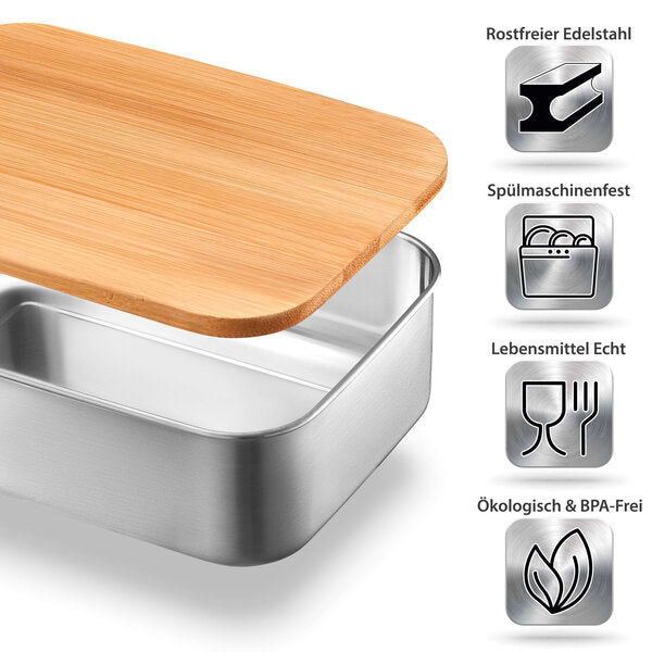 My Vesperbox Fima - Edelstahl Lunchbox mit Bambusdeckel, 1200ml
