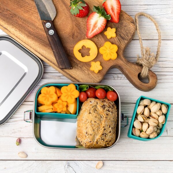 LEKKABOX Safe, 800ml | auslaufsichere Edelstahl Brotdose | inkl. 2 Silikoncups