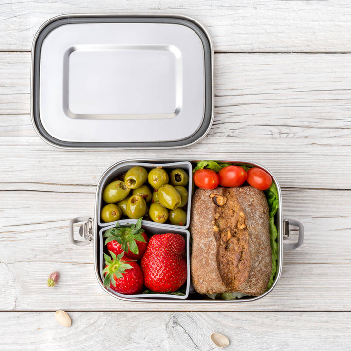 LEKKABOX Safe, 800ml | auslaufsichere Edelstahl Brotdose | inkl. 2 Silikoncups