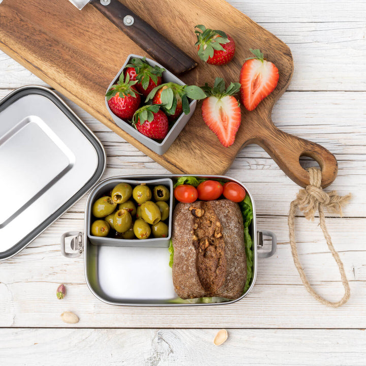 LEKKABOX Safe, 800ml | auslaufsichere Edelstahl Brotdose | inkl. 2 Silikoncups