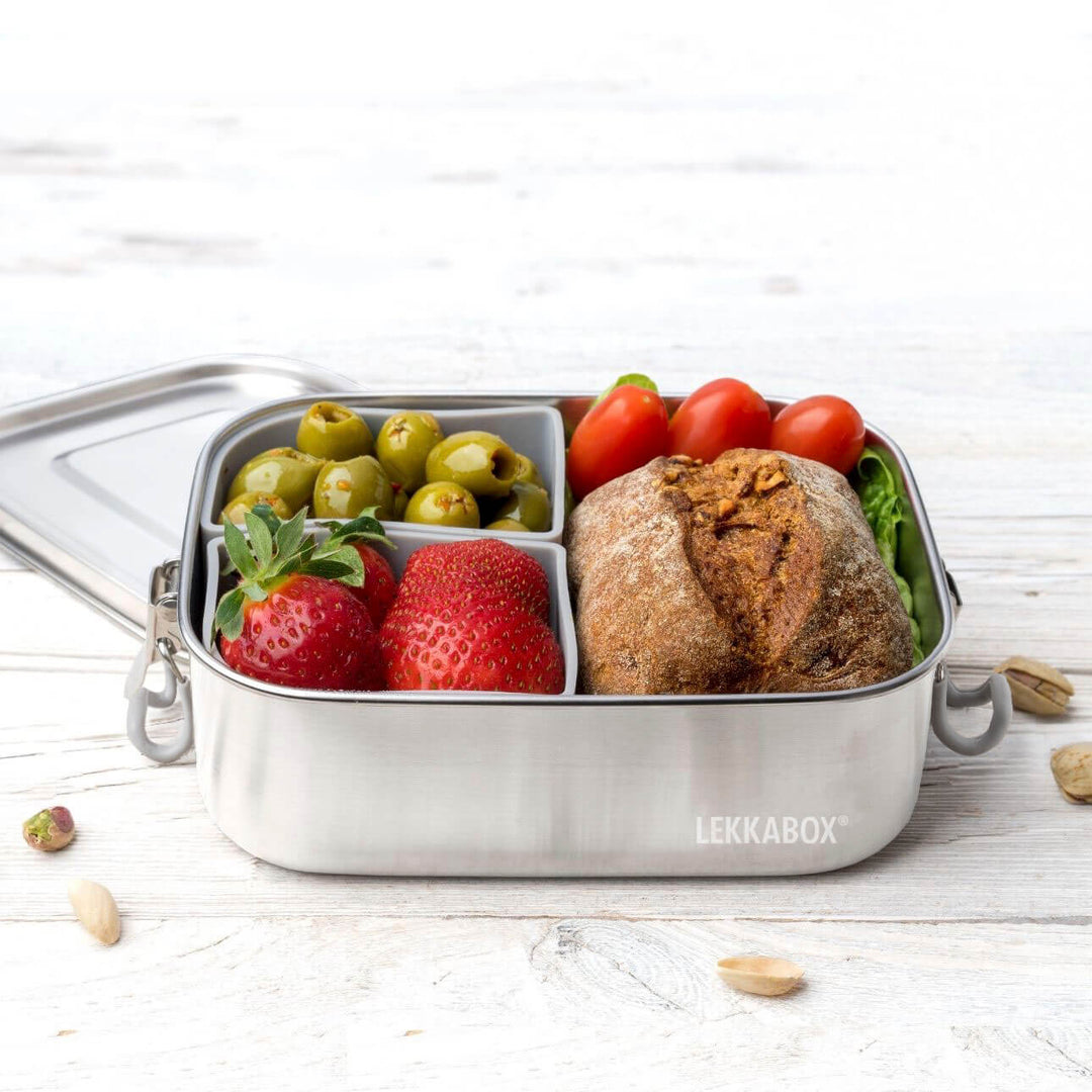 LEKKABOX Safe, 800ml | auslaufsichere Edelstahl Brotdose | inkl. 2 Silikoncups