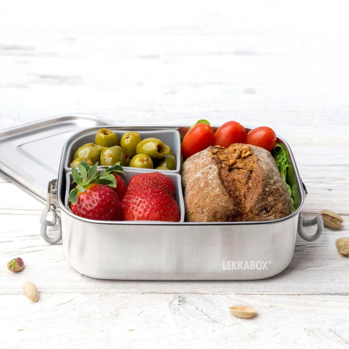 LEKKABOX Safe, 800ml | auslaufsichere Edelstahl Brotdose | inkl. 2 Silikoncups