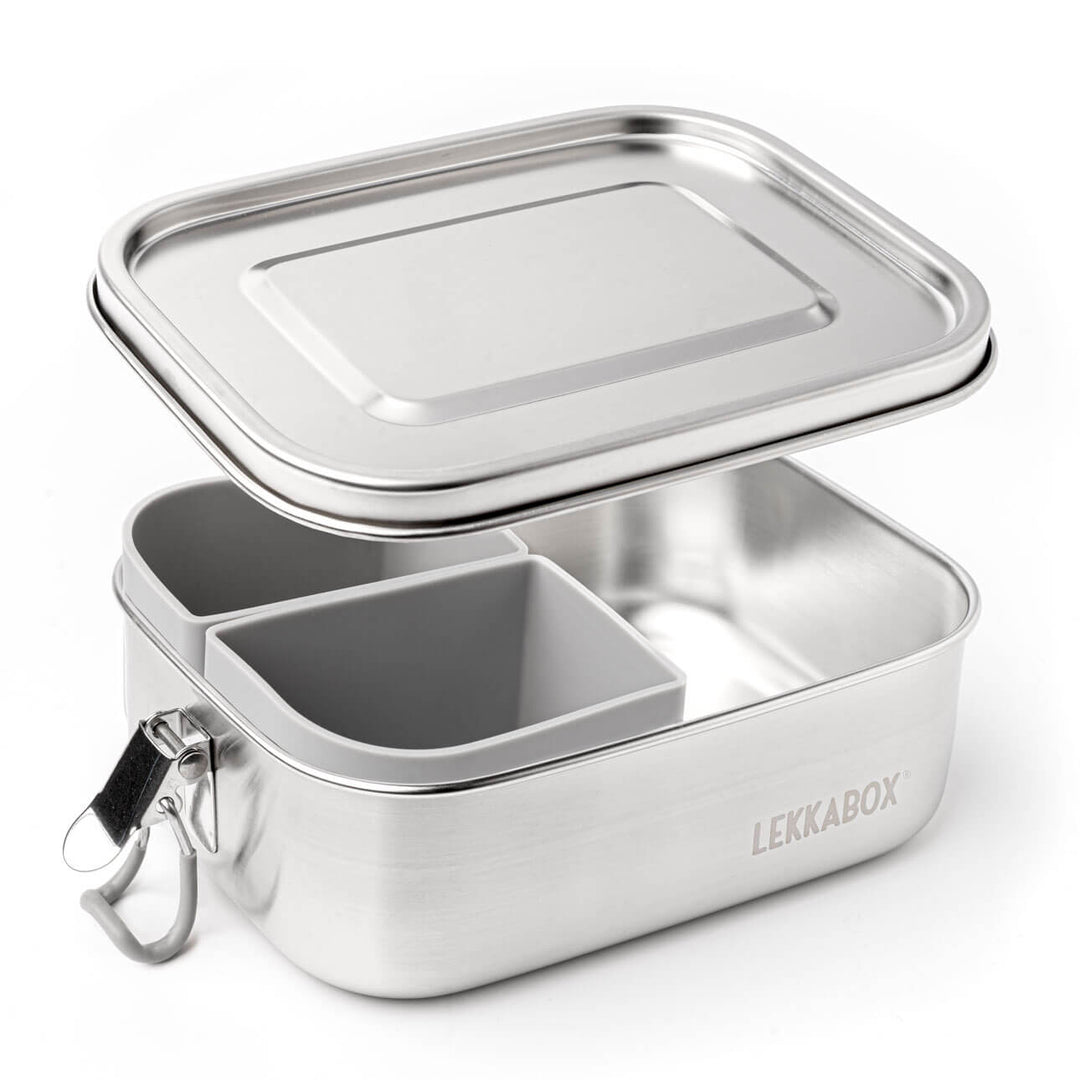 LEKKABOX Safe, 800ml | auslaufsichere Edelstahl Brotdose | inkl. 2 Silikoncups