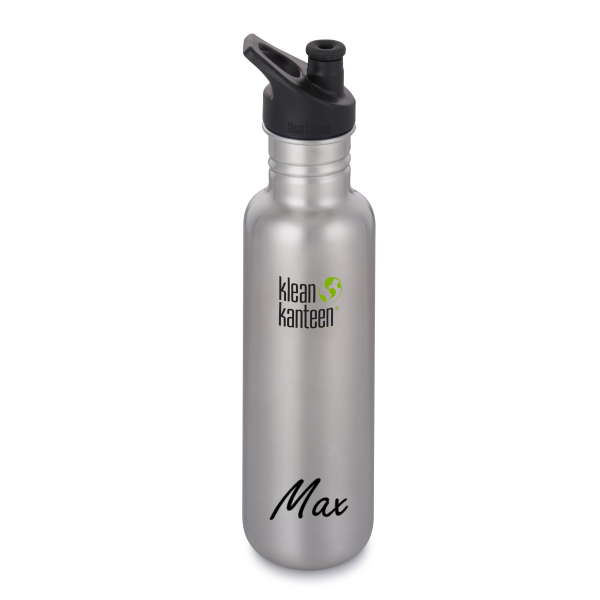 Trinkflasche Brushed Stainless, 800 ml von Klean Kanteen mit Namen personalisiert | by Anton & Sophie