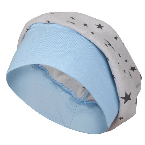Jungen Wintermütze blau grau mit Sternen